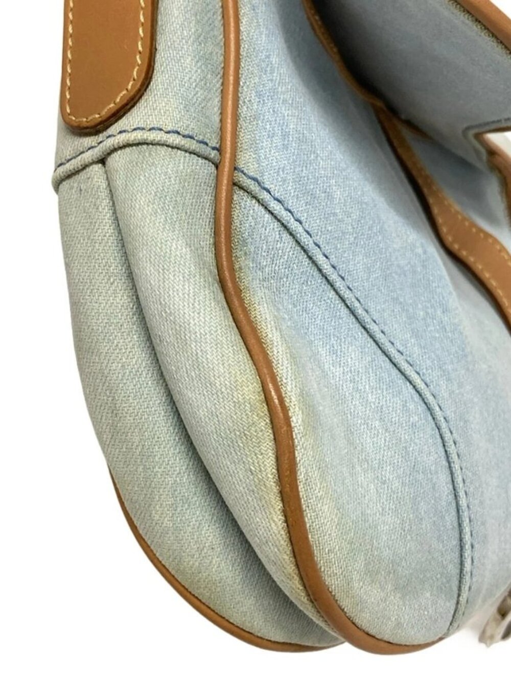 DIOR/ChristianDior Double Saddle Bag - Light Blue Beige Denim Leather - Picture 13 of 15